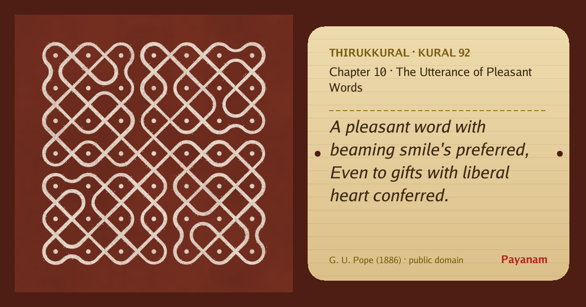 Share image: a rice-flour kolam beside the kural in English