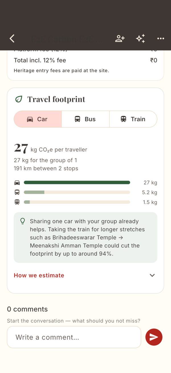 A journey's carbon estimate