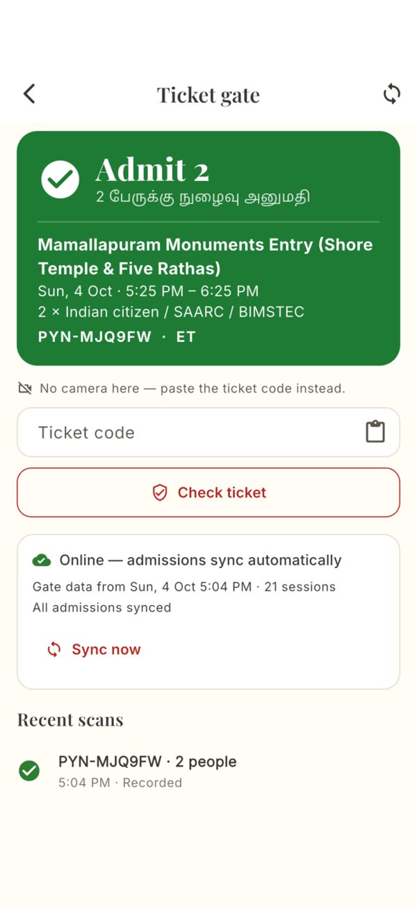 The ticket gate admitting a signed ticket