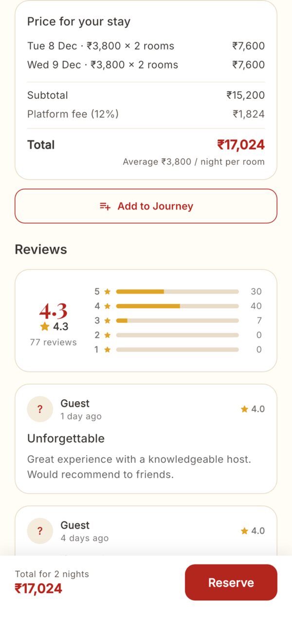 An eco-stay quote for a date range